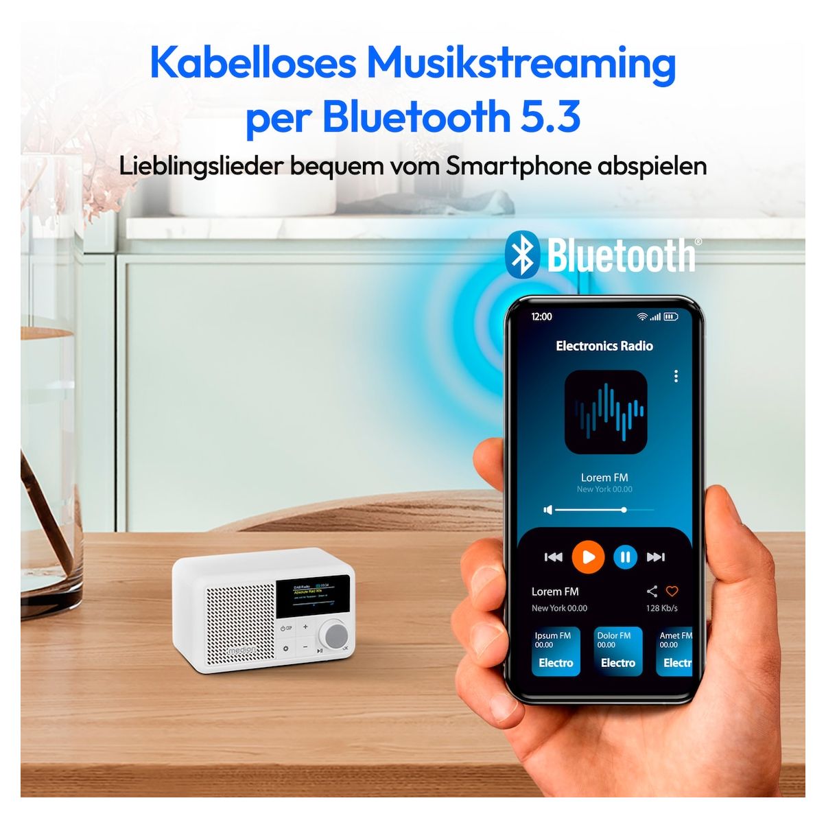 Life S66822 Bluetooth DAB+, UKW Radio Tragbar IPX1  (Weiß) 