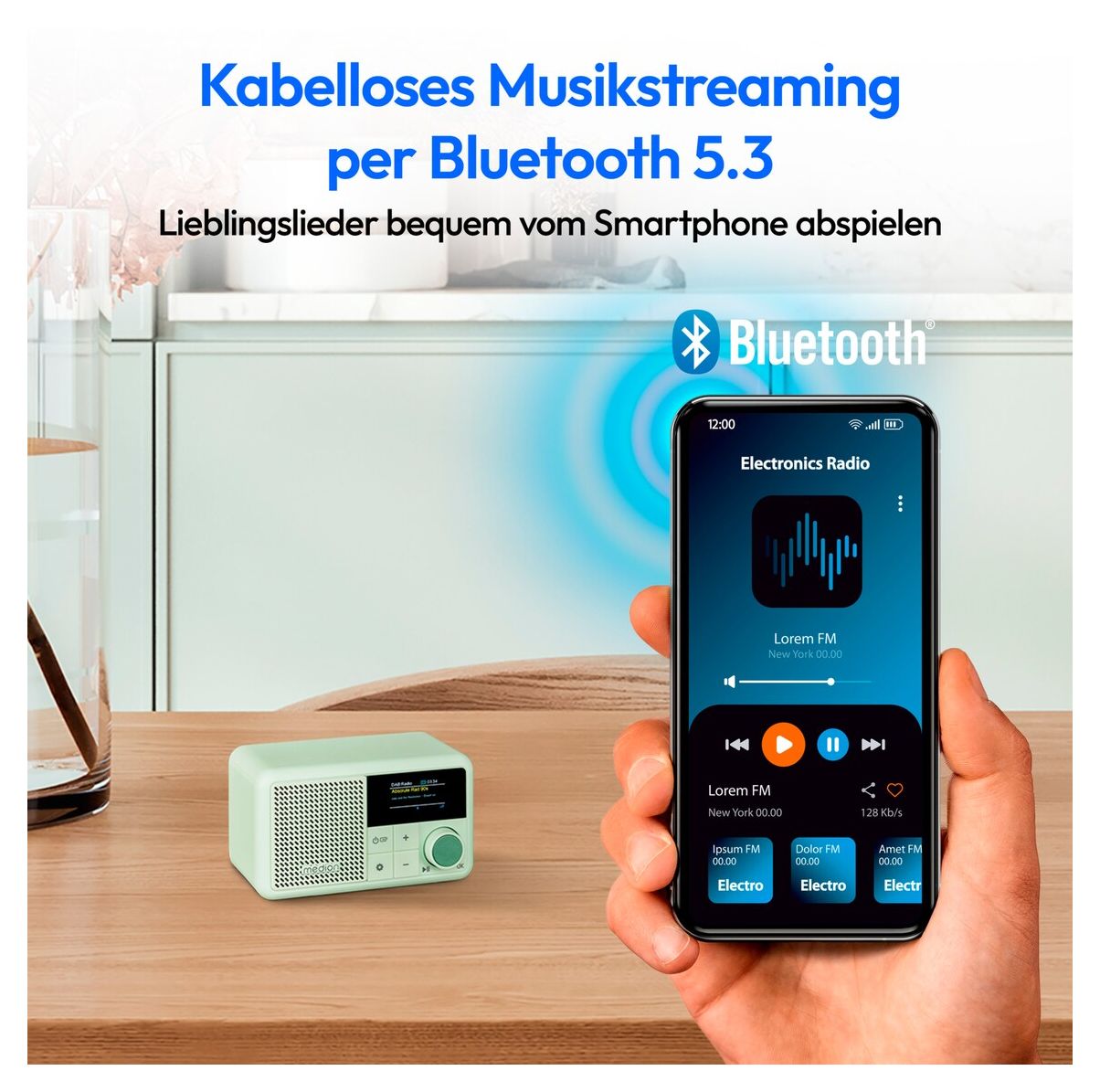 Life S66822 Bluetooth DAB+, UKW Radio Tragbar IPX1  (Grün) 