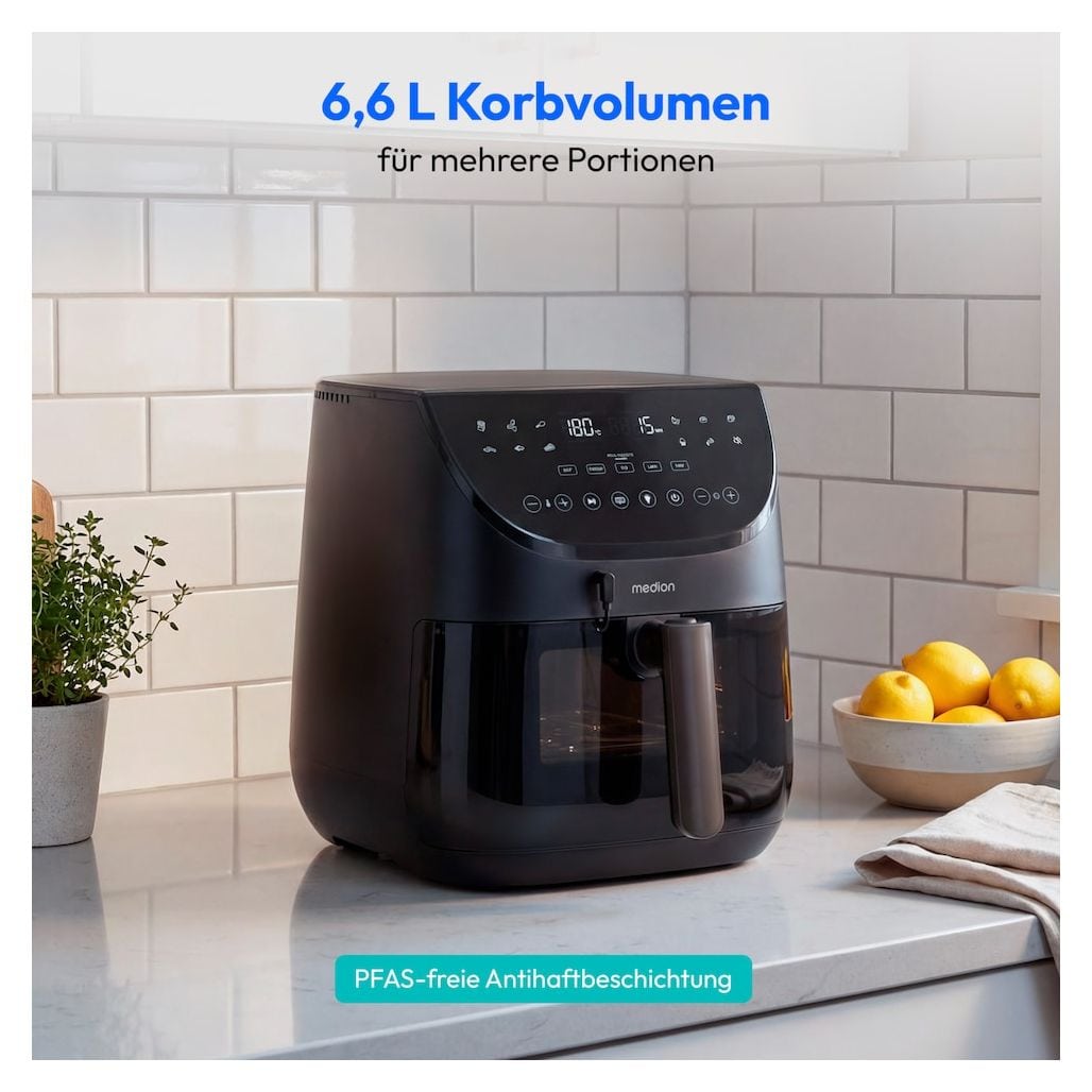 Life X20 XL MD13060 Heißluftfritteuse 6,6 l  (Schwarz) 