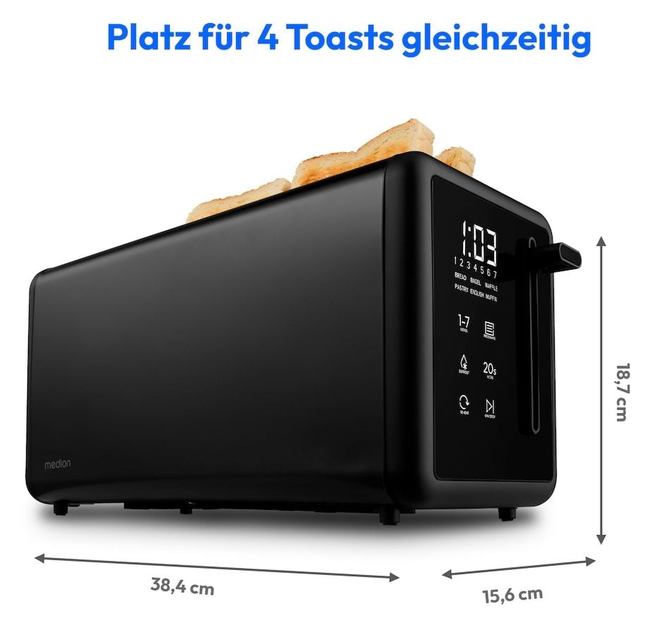 MD12103 Toaster 1450 W 4 Scheibe(n) 7 Stufen  (Schwarz) 