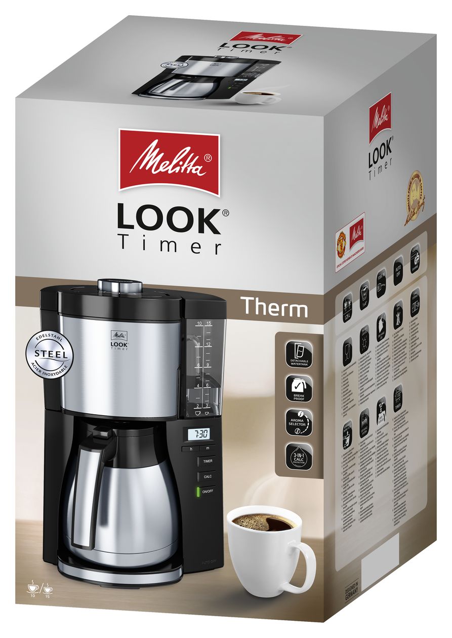 1025-18 Look Therm Perfection 10 Tassen Thermo Filterkaffeemaschine 1,3 l  (Schwarz, Silber) 