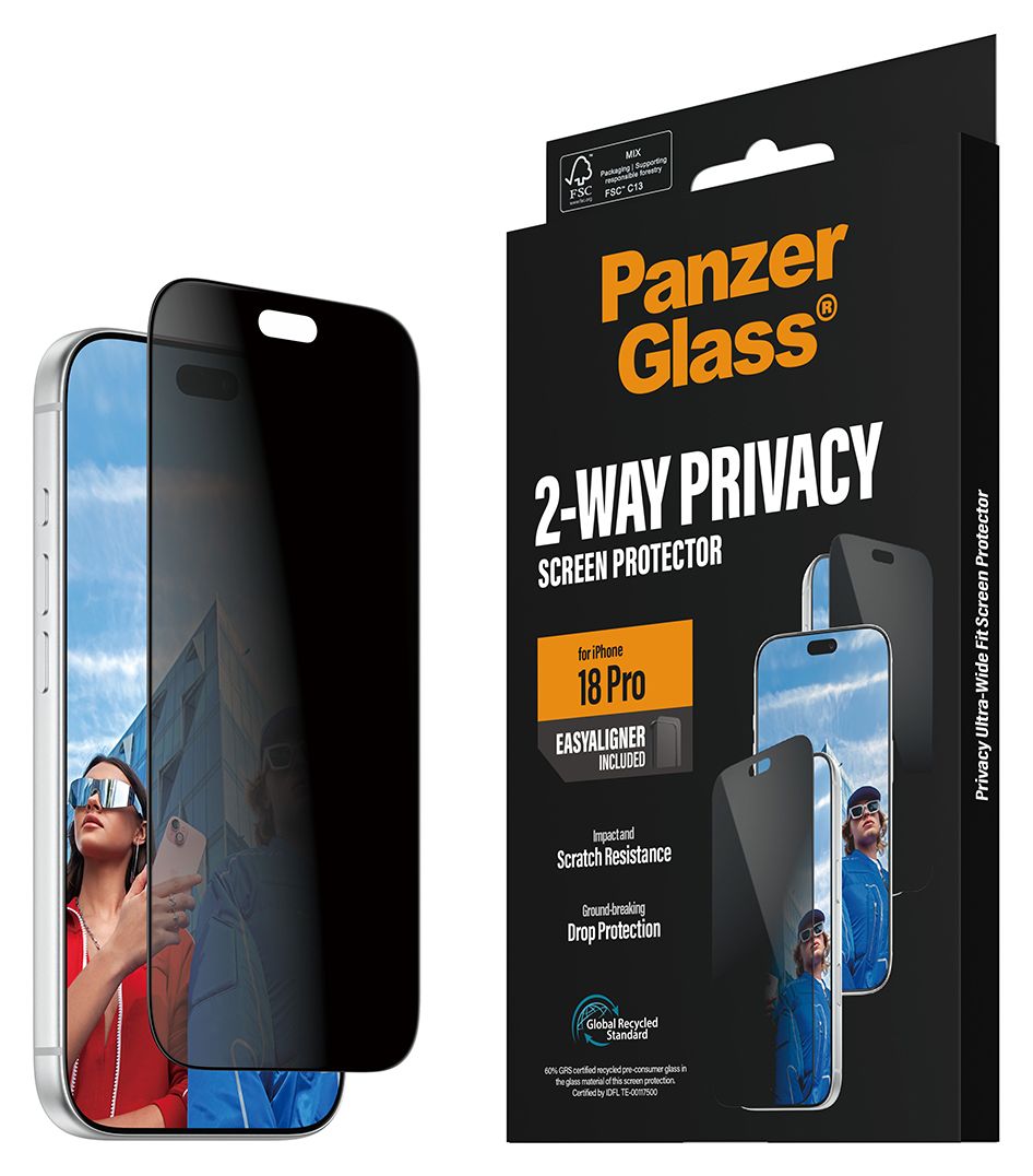 PanzerGlass® 2-Way Privacy Displayschutz iPhone 18 Pro | Ultra-Wide Fit m. EasyAligner 