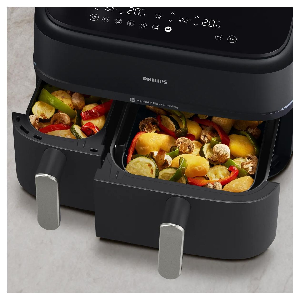 Series 5000 NA551/00 Doppel Heißluftfritteuse 9 l 2750 W  (Schwarz, Silber) 