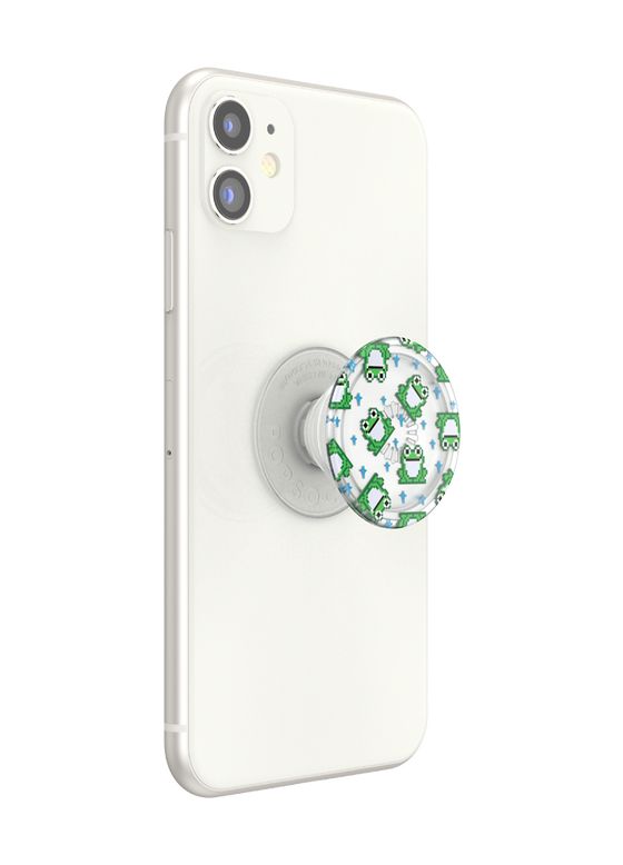 PopGrip Premium Plant 8 Bit Frogs Fingerring für Jede Marke (Grün, Durchscheinend, Weiß) 