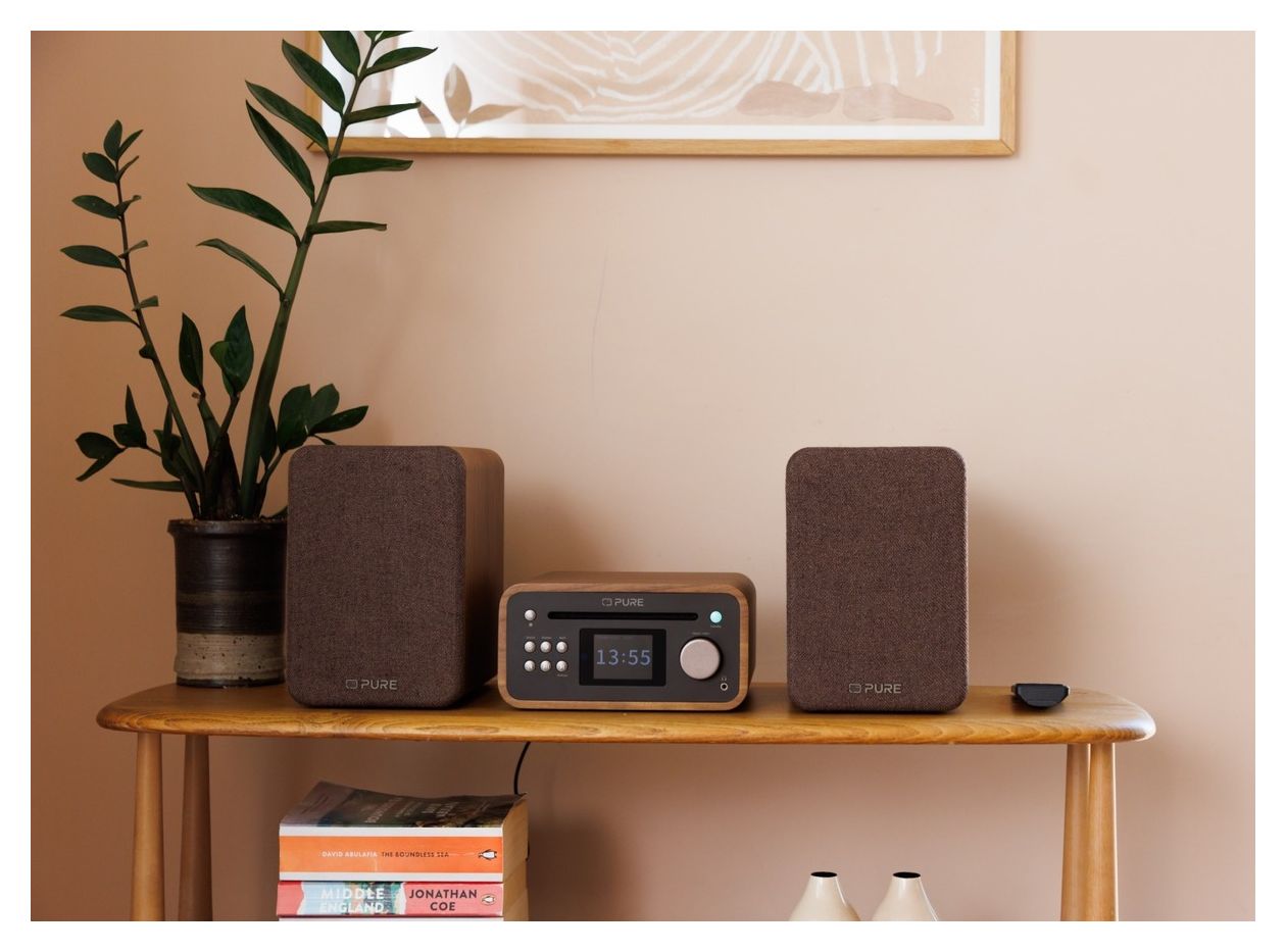 Classic Stereo Mini Heim-Audio-Mikrosystem DAB+, FM 40 W Bluetooth  (Braun, Walnuss) 