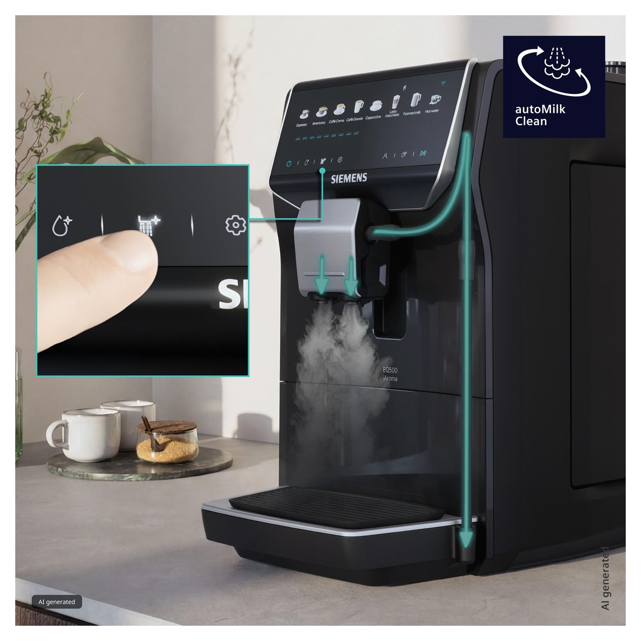 EQ500 TP553E07 iAroma Kaffeevollautomat 15 bar 1,8 l 300 g AutoClean  (Schwarz) 