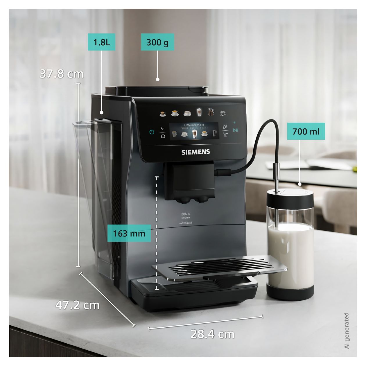 EQ600 TP603EF6 Kaffeevollautomat 15 bar 1,8 l 300 g  (Schwarz) 