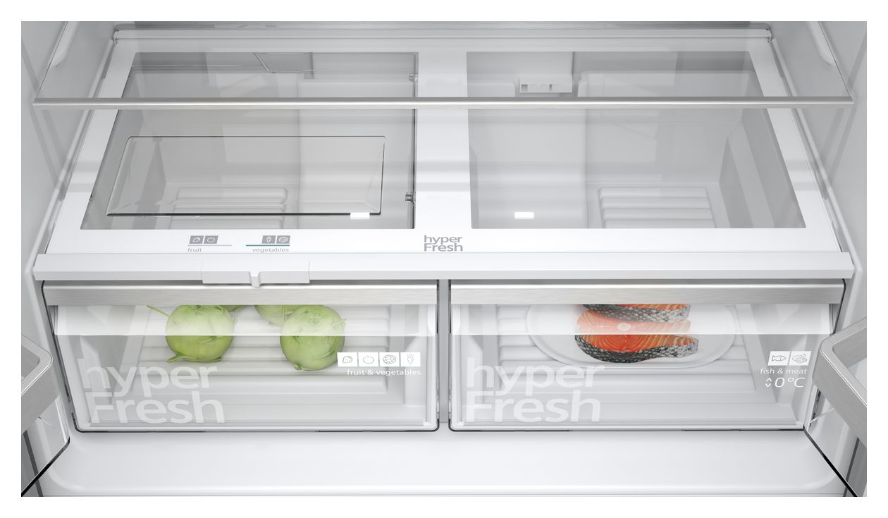 iQ300 KF96NAXEA Side-by-Side Kühl-/ Gefrierkombination French Door 405 l / 200 l 333 kWh NoFrost 1830 mm x 910 mm  (Schwarz, Edelstahl) 