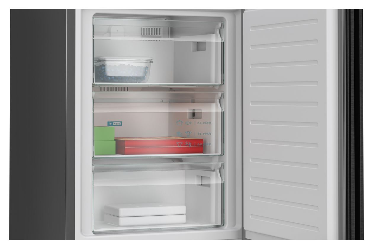 iQ300 KG36NEXAG 218 l / 103 l Kühl-Gefrierkombi freistehend NoFrost 111 kWh Jahr  (Schwarz, Edelstahl) 