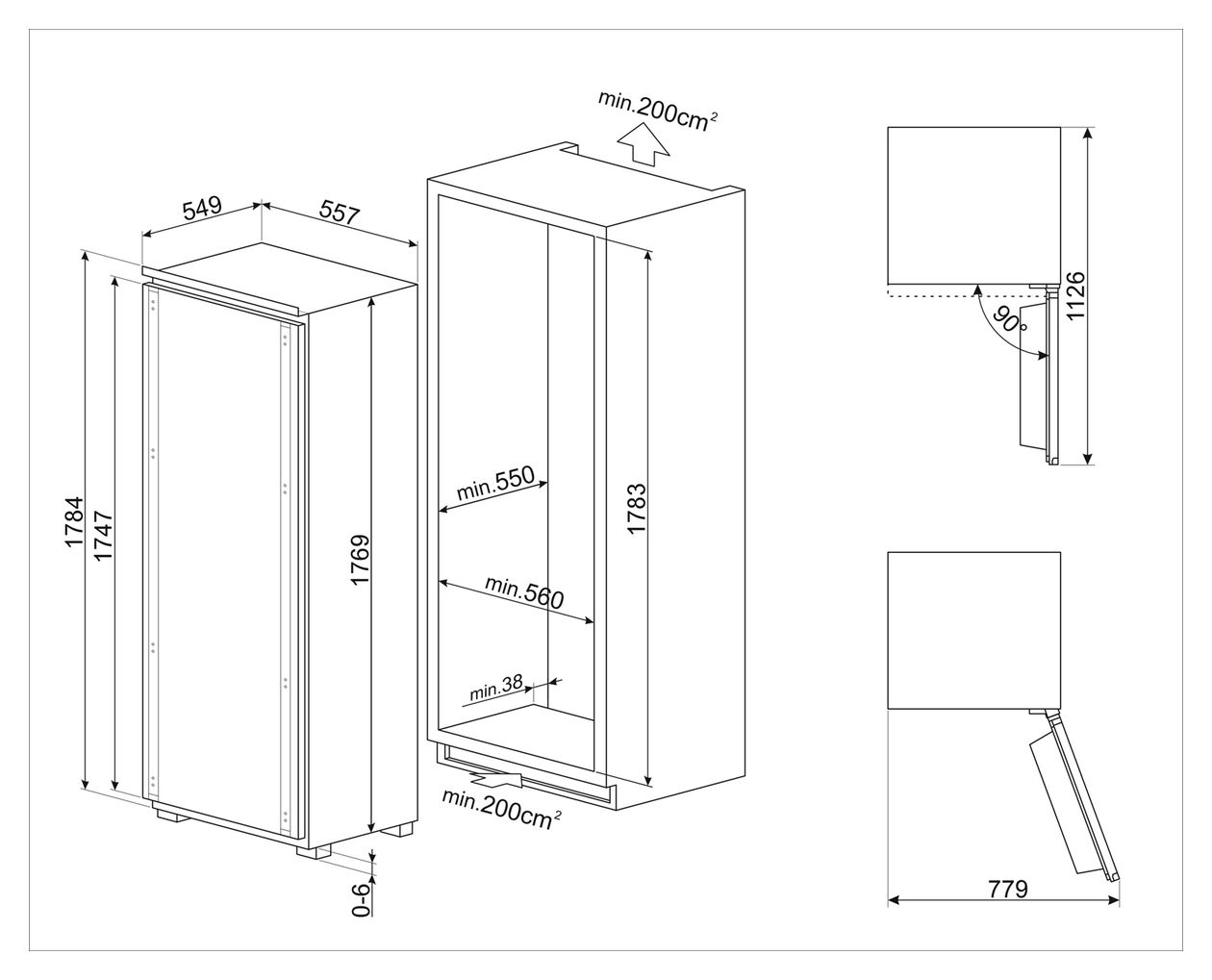 S9L174D1D 310 l 178 cm Einbaukühlschrank EEK: D 91 kWh Jahr 