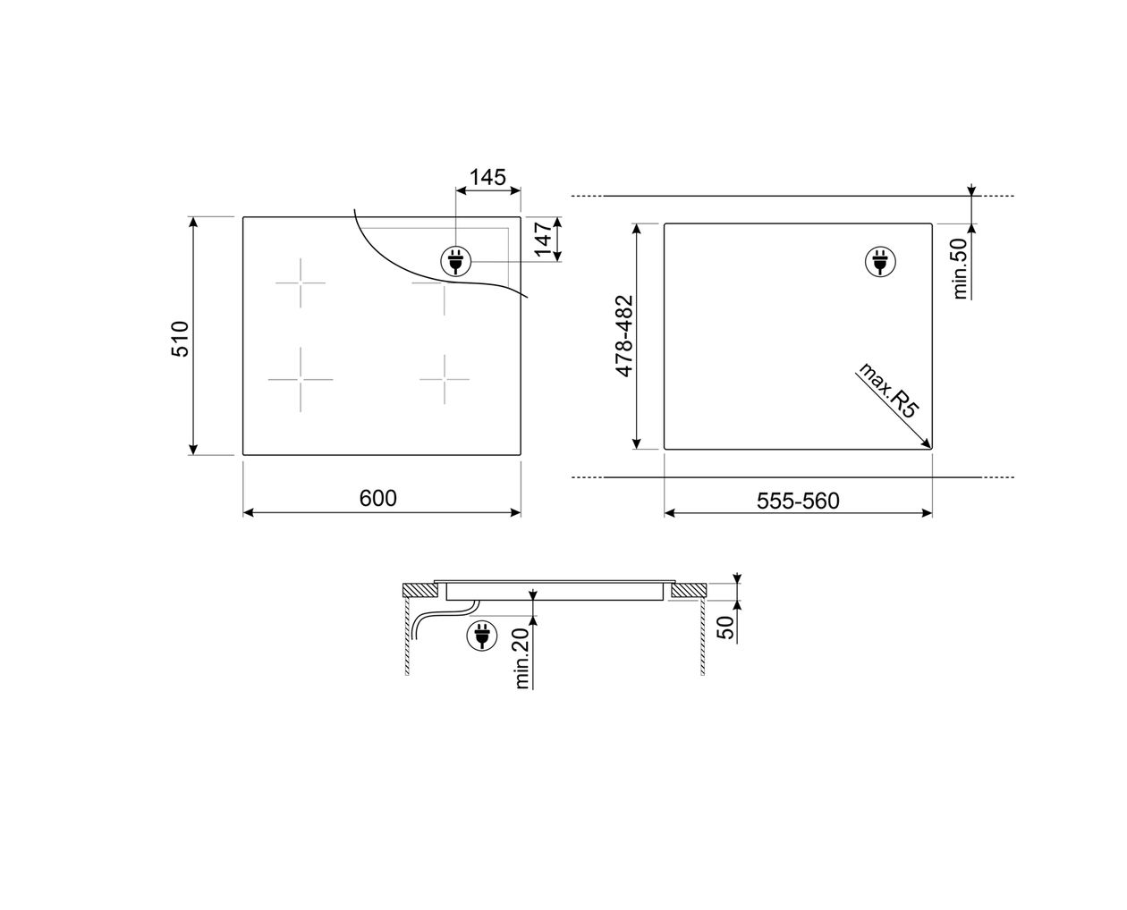 SIM1644D autarkes 60 cm Induktions Kochfeld/Herdplatte 4 Zone(n) 