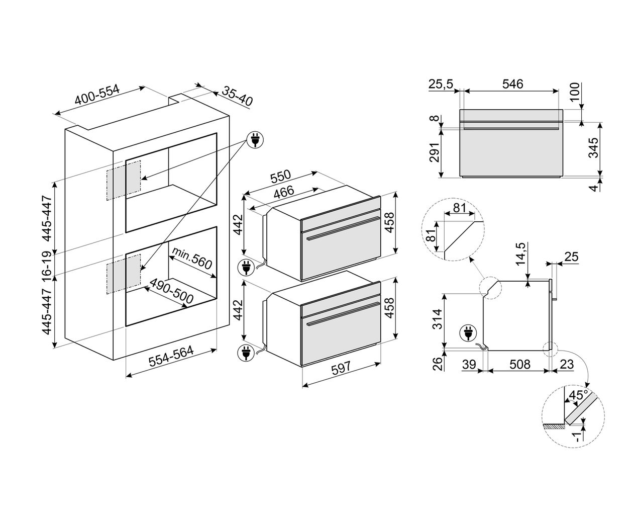 SO4106WAPB3 Einbaubackofen 40 l Dampfgaren Mikrowelle 