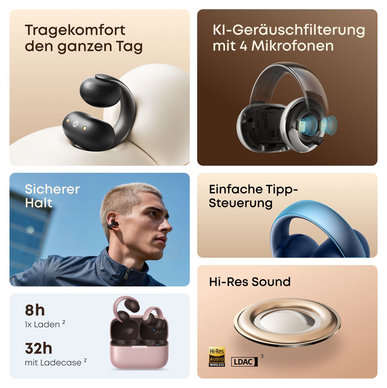 AeroClip Ohraufliegender Bluetooth Kopfhörer Kabellos TWS 8 h Laufzeit  (Blau) 