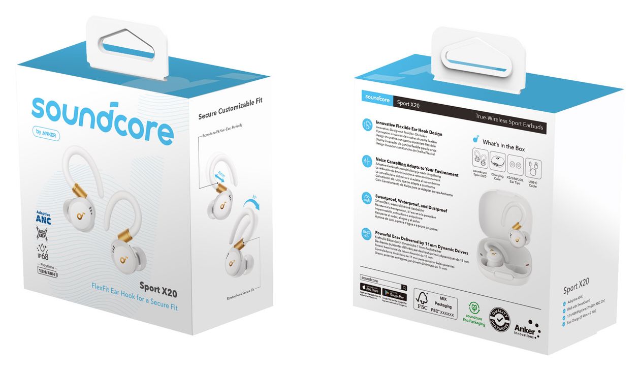Sport X20 In-Ear Kopfhörer kabellos 12 h Laufzeit IP68  (Weiß) 