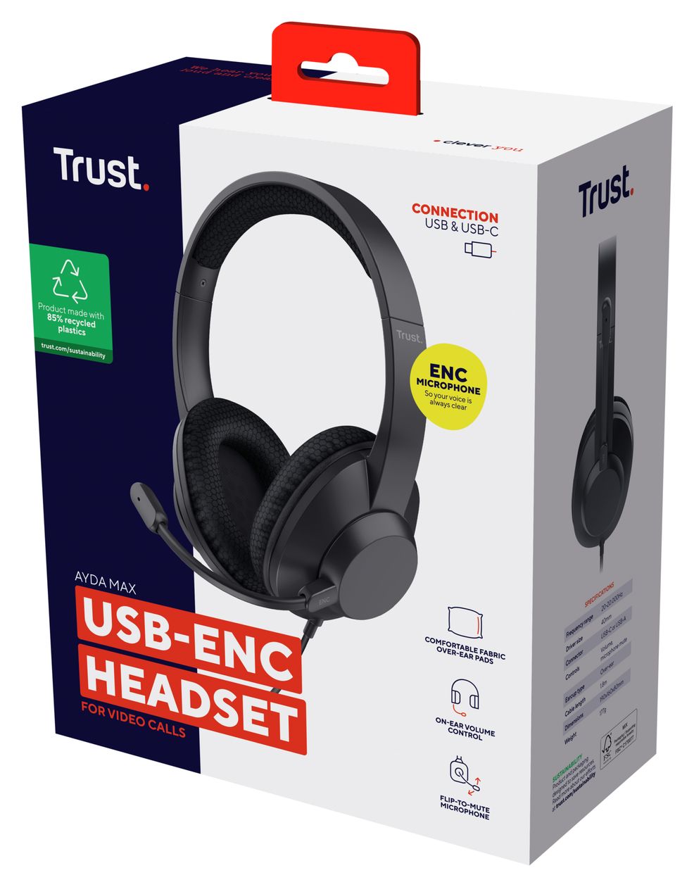 Ayda Max Over Ear Kopfhörer Kabelgebunden USB Type-C / USB Type-A  (Schwarz) 