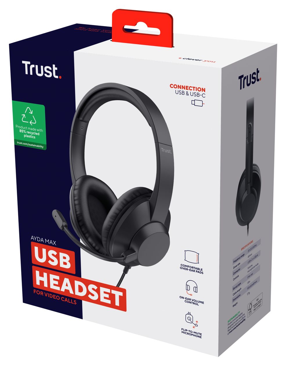 Ayda Max USB Over Ear Kopfhörer Kabelgebunden USB Type-C / USB Type-A  (Schwarz) 