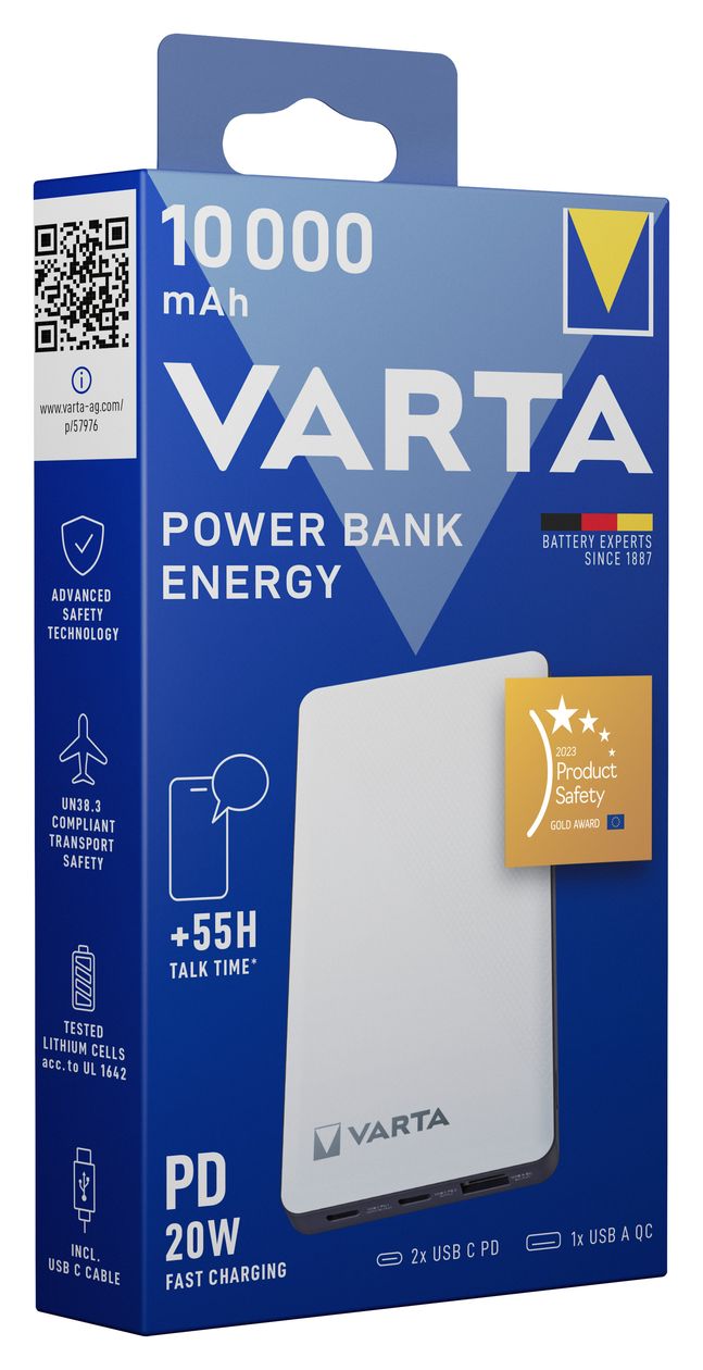 Energy 10000 mAh Powerbank USB Typ-C  (Schwarz, Weiß) 
