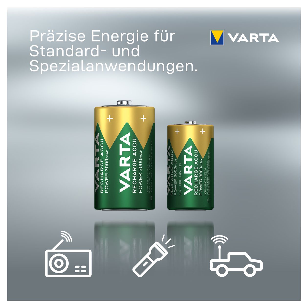 Recharge Accu Power D 3000 mAh 2er-Pack (vorgeladener NiMH-Akku, Micro, wiederaufladbarer Akku, gebrauchsfertig) 