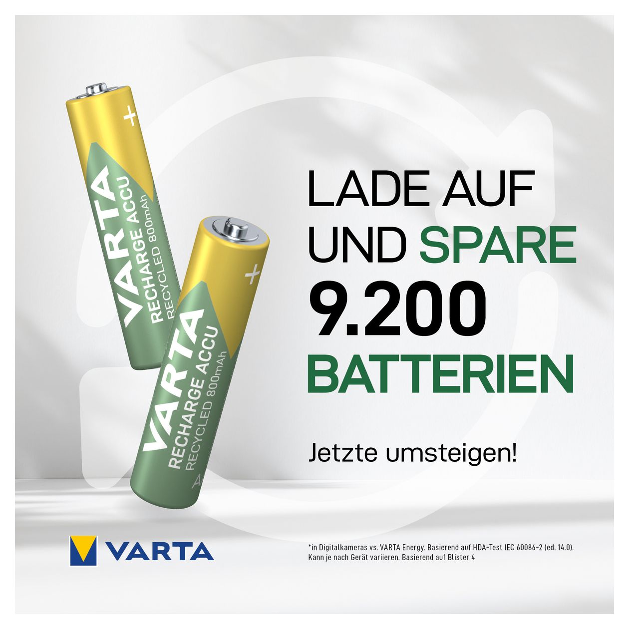 Recharge Accu Recycled AAA 800 mAh 2er-Pack (vorgeladener NiMH-Akku, Micro, 25 % recyceltes Material, wiederaufladbarer Akku, sofort einsatzbereit) 