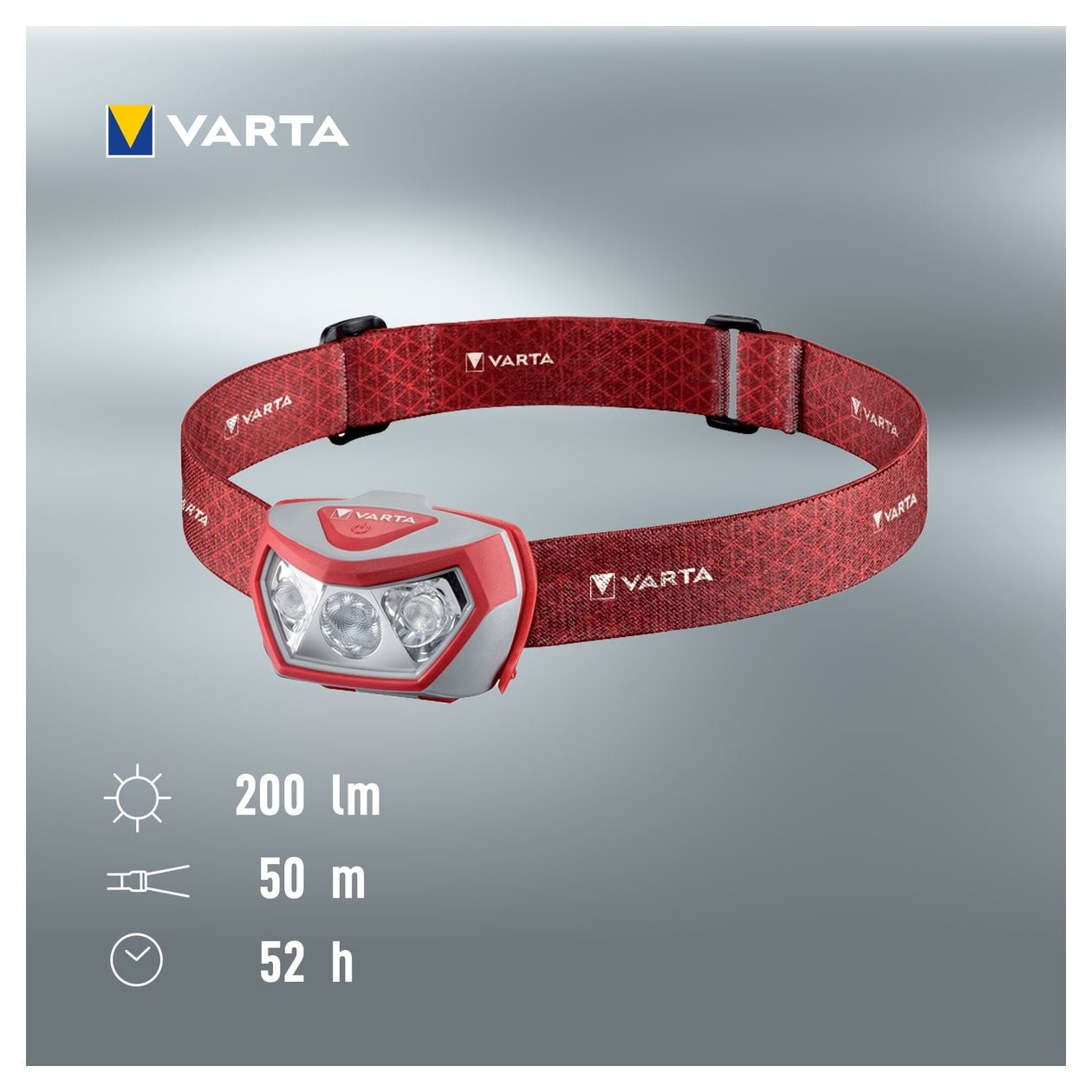 Stirnlampe LED inkl. 3x AAA Batterien Kopflampe, Outdoor Sports H20 Pro, drei Leuchtmodi, spritzwassergeschützt, Dimmfunktion, mit schwenkbarem Kopf, rot 