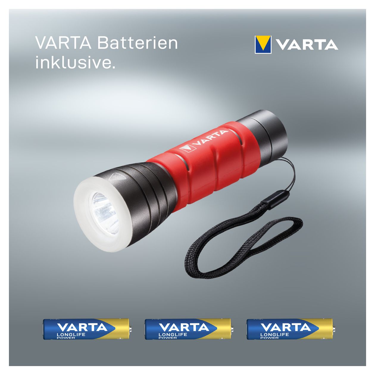 Taschenlampe LED inkl. 3x AAA Batterien, Outdoor Sports F10 Leuchte, Lampe mit zwei Leuchtmodi, Taschenleuchte mit gummiertem Griff, sehr robust, rot 