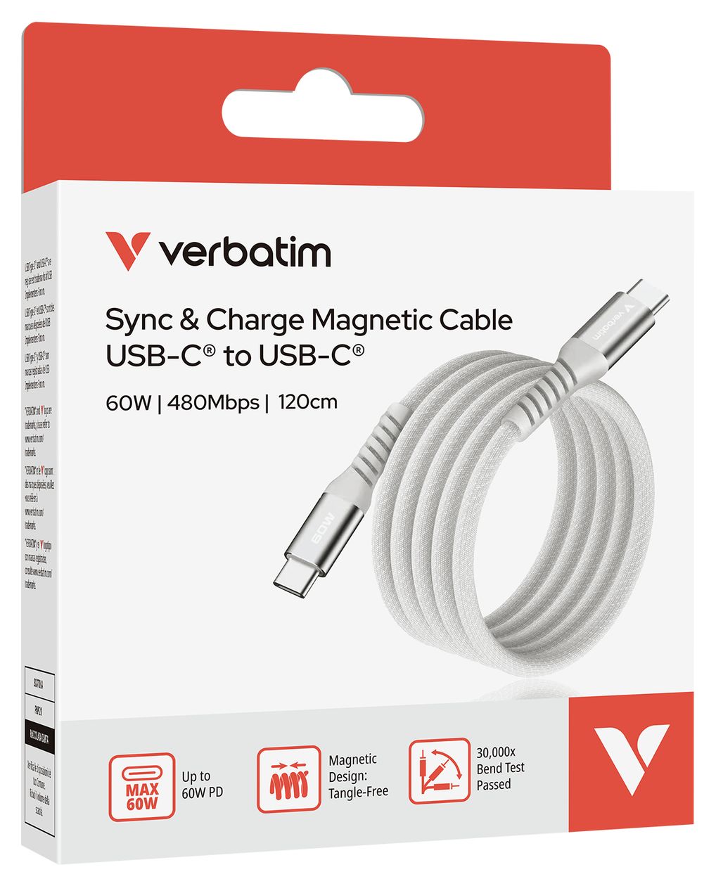 Sync & Charge Magnetic 480 Mbit/s Stecker Rundkabel USB C auf USB C bis 60 W 1,2 m  (Grau) 