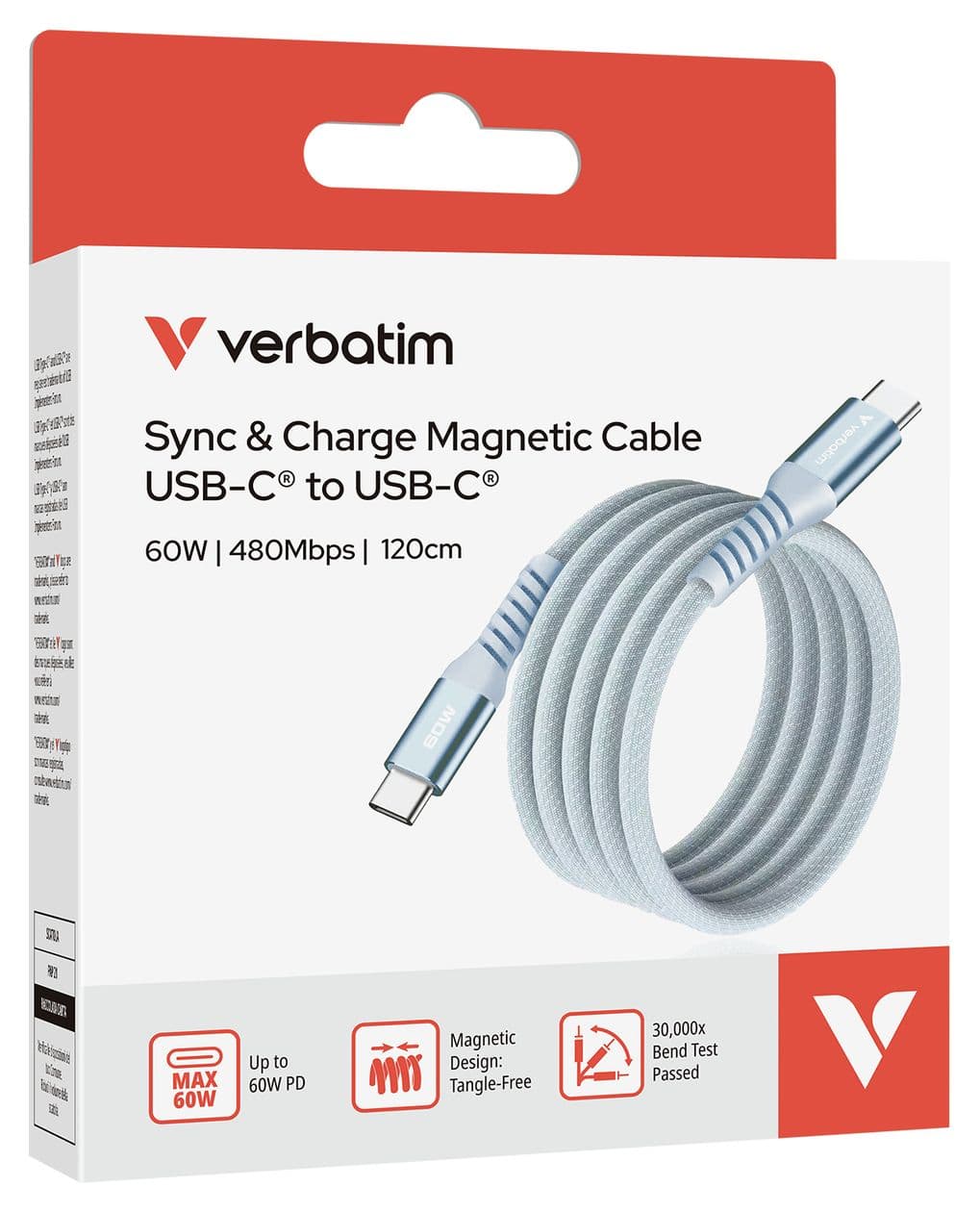 Sync & Charge Magnetic 480 Mbit/s Stecker Rundkabel USB C auf USB C bis 60 W 1,2 m  (Blau) 
