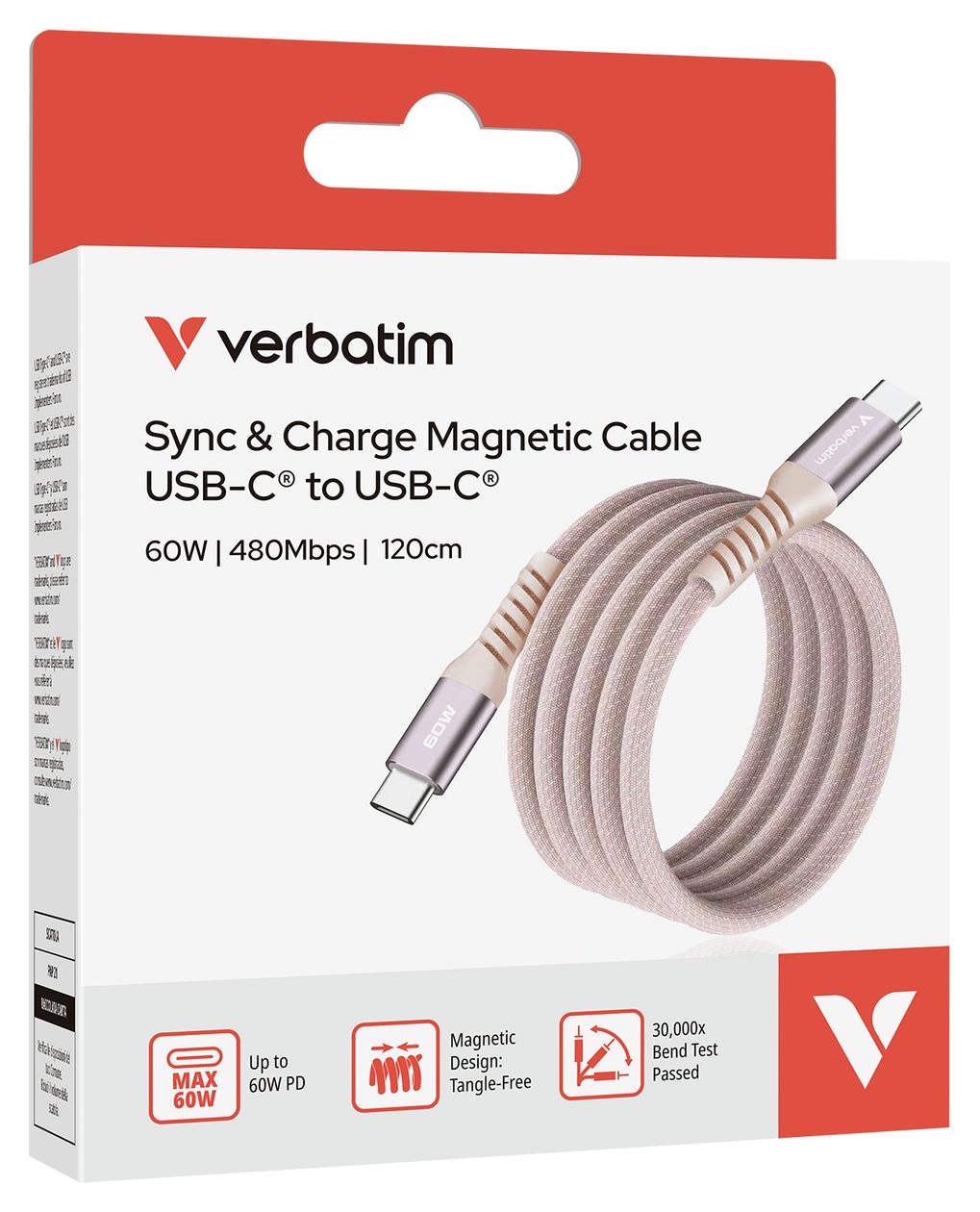 Sync & Charge Magnetic 480 Mbit/s Stecker Rundkabel USB C auf USB C bis 60 W 1,2 m  (Pink) 