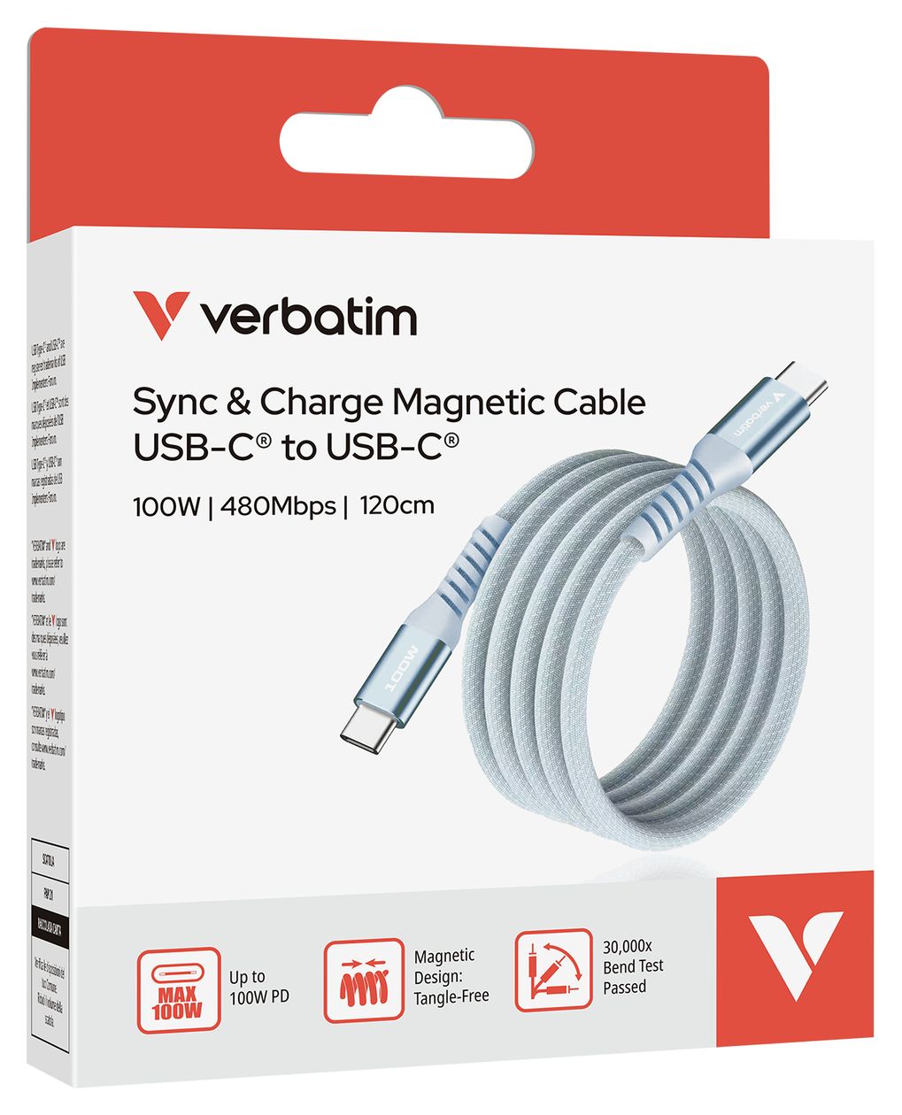 Sync & Charge Magnetic 480 Mbit/s Stecker Rundkabel USB C auf USB C bis 100 W 1,2 m  (Blau) 