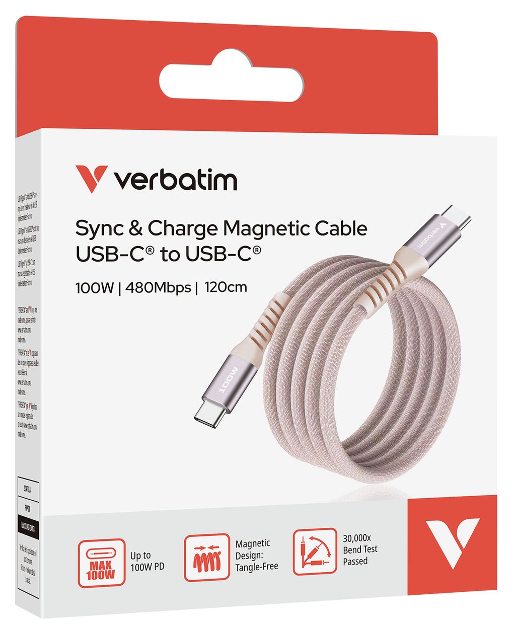 Sync & Charge Magnetic 480 Mbit/s Stecker Rundkabel USB C auf USB C bis 100 W 1,2 m  (Pink) 