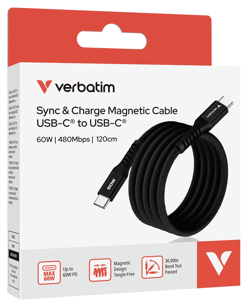 Sync & Charge Magnetic 480 Mbit/s Stecker Rundkabel USB C auf USB C bis 60 W 1,2 m  (Schwarz) 