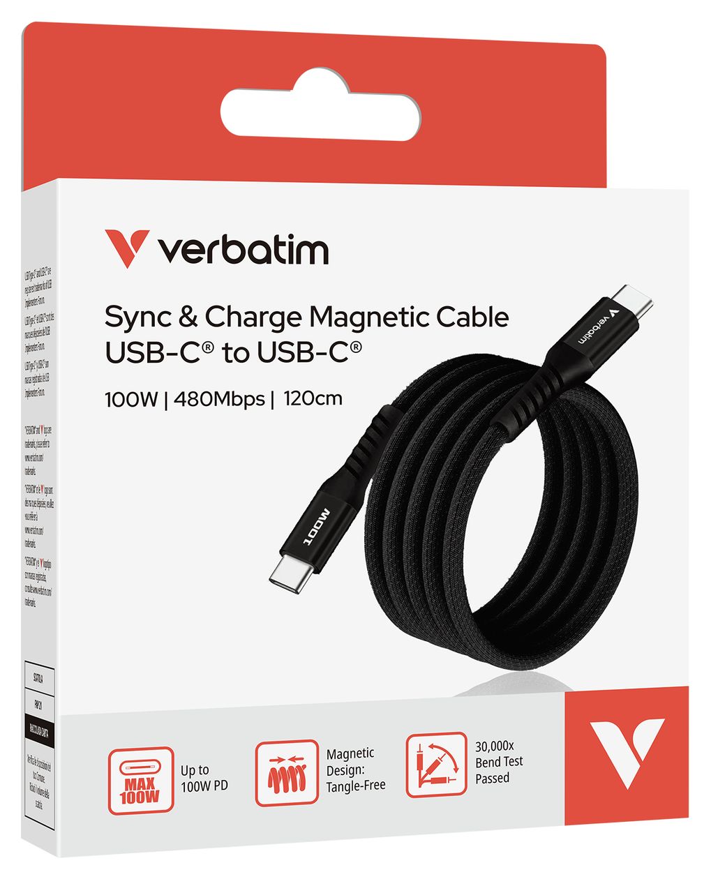 Sync & Charge Magnetic 480 Mbit/s Stecker Rundkabel USB C auf USB C bis 100 W 1,2 m  (Schwarz) 