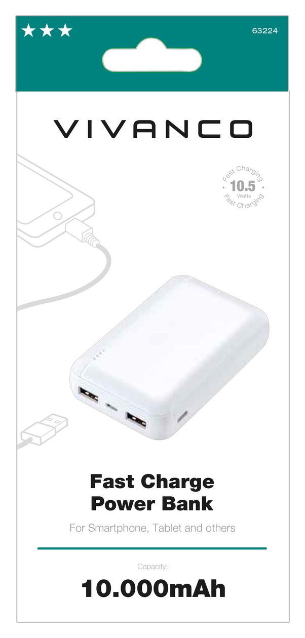 Fast Charge 10000 mAh Powerbank Micro-USB + USB Type-C  (Weiß) 