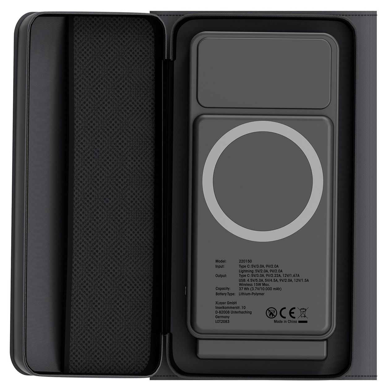 Solid 10000 mAh Powerbank USB Typ-C Kabelloses Laden  (Schwarz) 