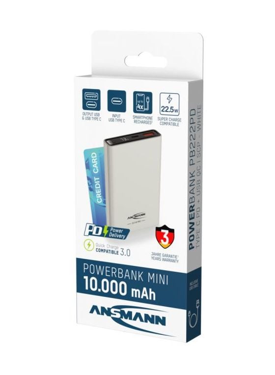 PB222PD 10000 mAh Powerbank USB Typ-C  (Weiß) 