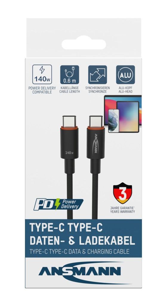 1700-0177 0,48 Gbit/s Rundkabel USB C auf USB C Männlich bis 140 W 0,6 m  (Anthrazit) 