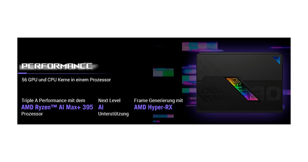 ROG Flow GZ302EA-RU073W WQXGA Notebook 34 cm (13.4") 2560 x 1600 Pixel 32 GB Ram 1 TB SSD Windows 11 Home AMD Ryzen AI Max+ max. 5,1 GHz intern  (Schwarz) 