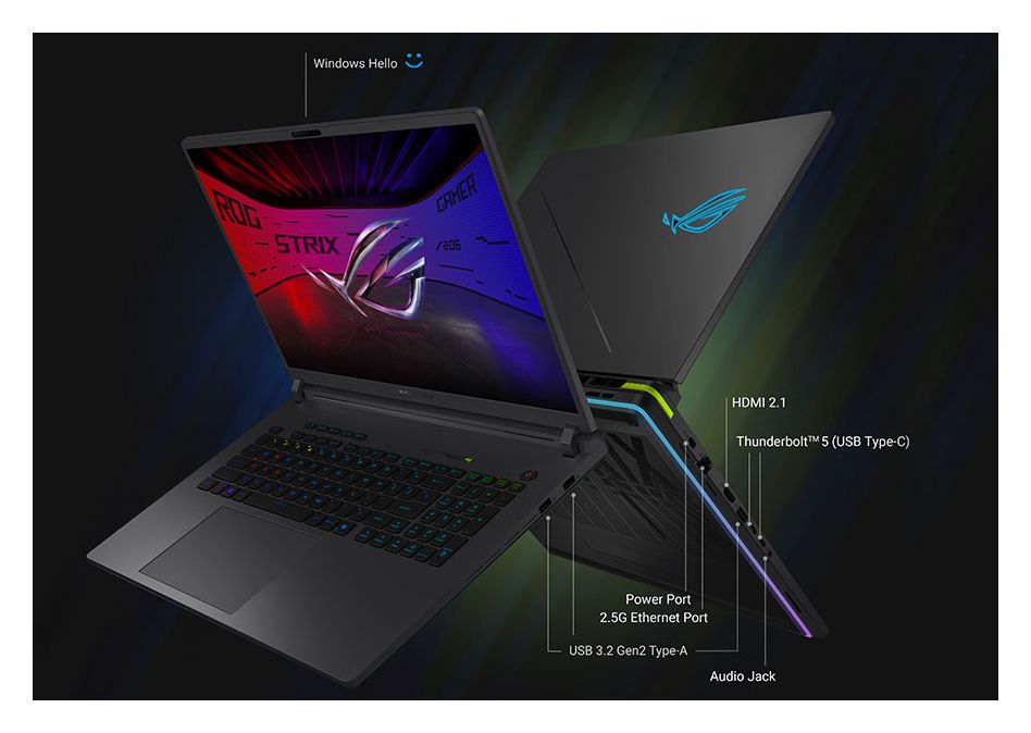 ROG Strix G815LW-SA358W WQXGA Notebook 45,7 cm (18 Zoll) 2560 x 1600 Pixel 64 GB Ram 1 TB SSD Windows 11 Home Intel Core Ultra 9 max. 5,5 GHz NVIDIA GeForce RTX 5080  (Grau, Grün) 