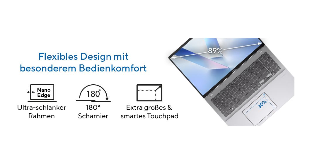 Vivobook X1607CA-MB045W WUXGA Notebook 40,6 cm (16 Zoll) 1920 x 1200 Pixel 512 GB SSD Windows 11 Home Intel Core Ultra 5 max. 4,9 GHz  (Blau) 