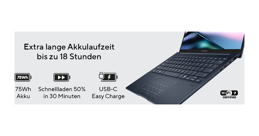 Zenbook 14 UX3405CA-QD1302W WUXGA Notebook 35,6 cm (14 Zoll) 1920 x 1200 Pixel 1 TB SSD Windows 11 Home Intel Core Ultra 7 max. 5,1 GHz  (Silber) 