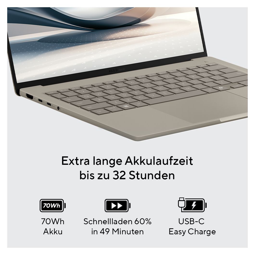 Zenbook A UX3407QA-QD305W Copilot+ PC WUXGA Notebook 35,6 cm (14 Zoll) 1920 x 1200 Pixel 1 TB SSD Windows 11 Home Qualcomm Snapdragon max. 3 GHz  (Beige) 