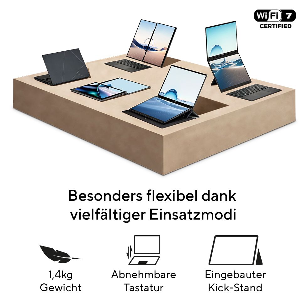 Zenbook Duo UX8406CA-QL331W WUXGA Notebook 35,6 cm (14 Zoll) 1920 x 1200 Pixel 1 TB SSD Windows 11 Home Intel Core Ultra 9 max. 5,4 GHz  (Grau) 