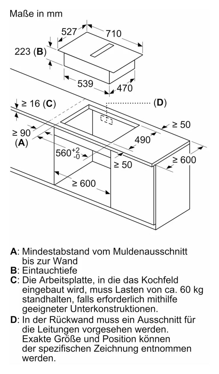 Serie 6 PVQ795HGA7 (PVQ795H26E + HEZ9VDSB2) autarkes 70 cm Induktionskochfeld 4 Kochzonen mit integriertem Dunstabzug 