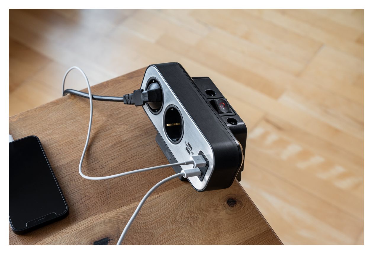 estilo Duplex Tischsteckdosenleiste Überspannungsschutz USB-C PD 9-fach 2 m  (Schwarz/Silber) 