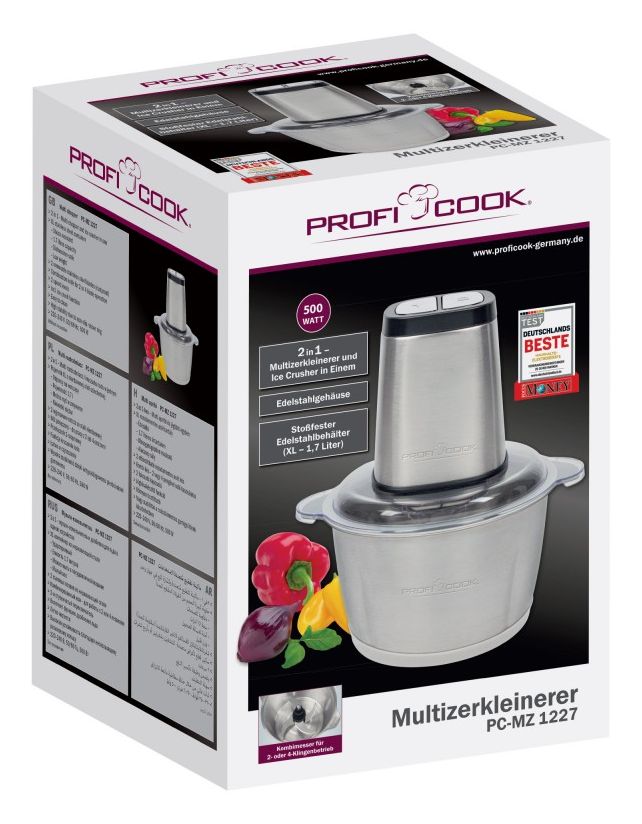 PC-MZ1227 Zerkleinerer 500 W 2 Klingen 1,7 l Glas Behälter  (Edelstahl) 