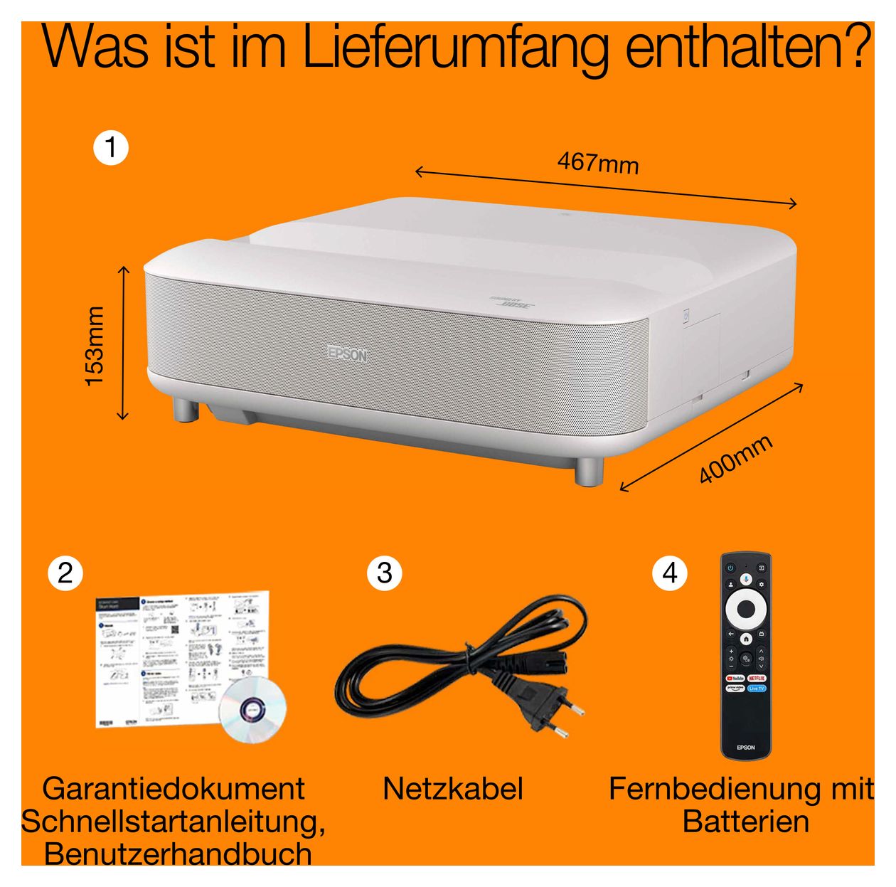 EH-LS670 Lifestudio Grand UHD 4K (3840x2160) 3LCD Laser Ultra-Short-Throw-Projektor 3600 ANSI Lumen  (Weiß) 