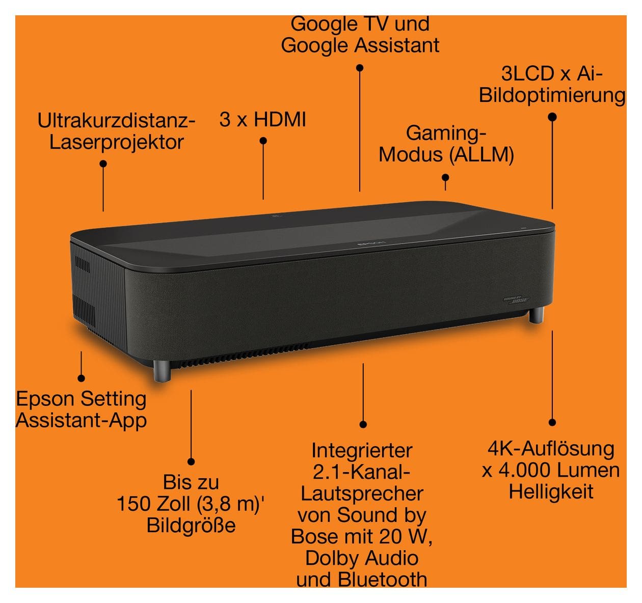 EH-LS970B UHD 4K (3840x2160) 3LCD Laser 4000 ANSI Lumen  (Schwarz) 