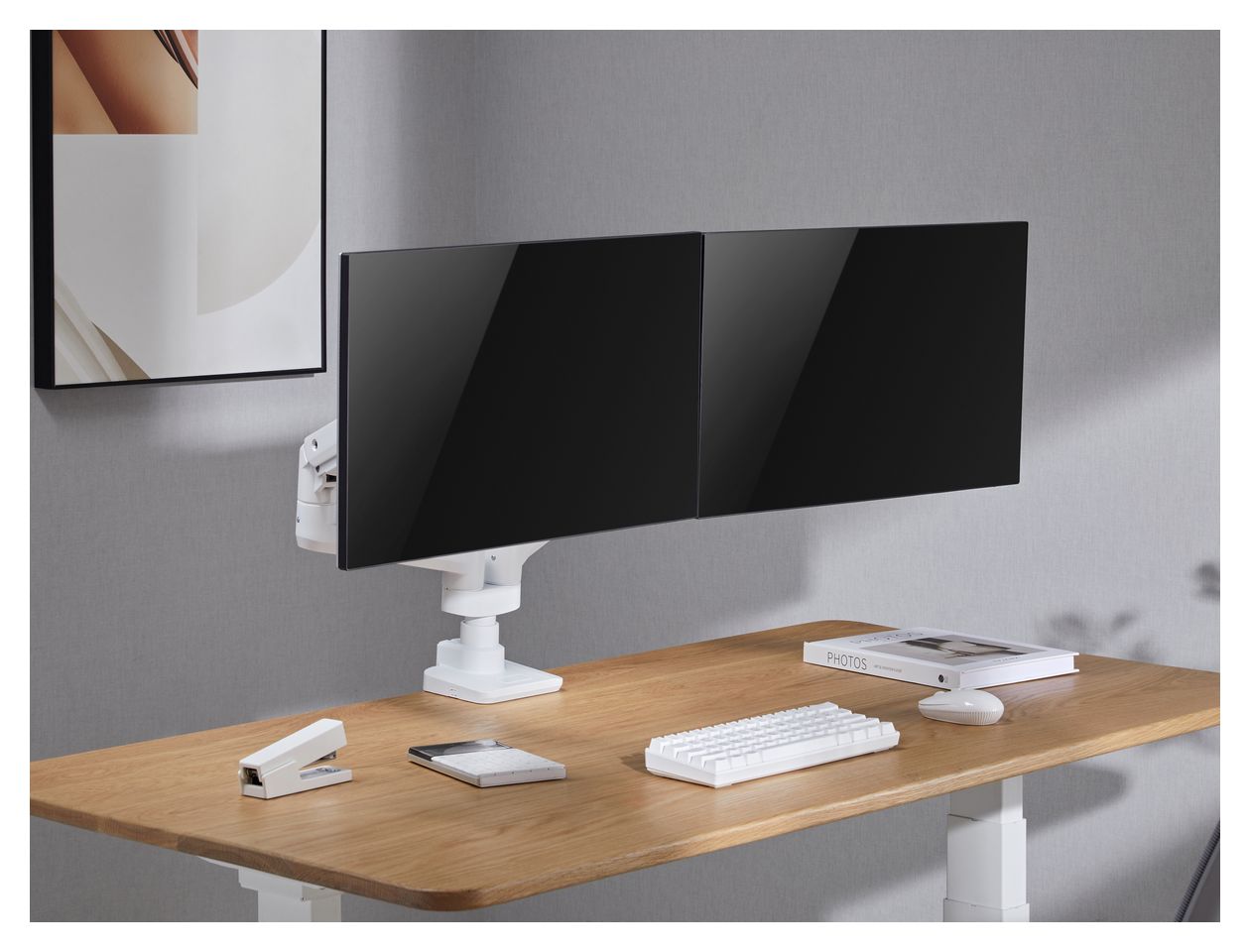 17"-35" Schwerlast-Doppelmonitor-Schreibtischhalterung, Weiß 