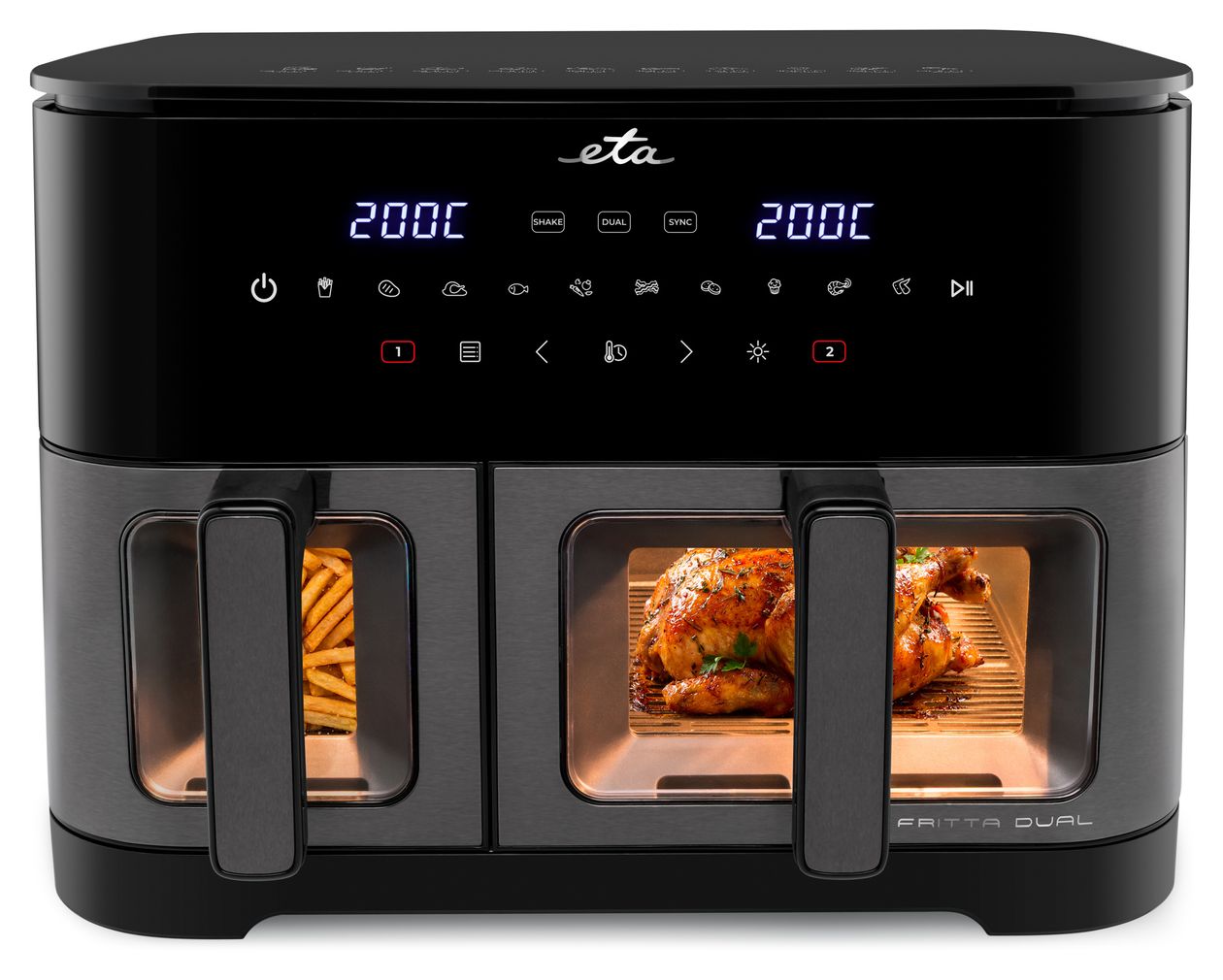 Fritta Dual Doppelkammer Heißluftfritteuse 11 l 2600 W  (Schwarz) 