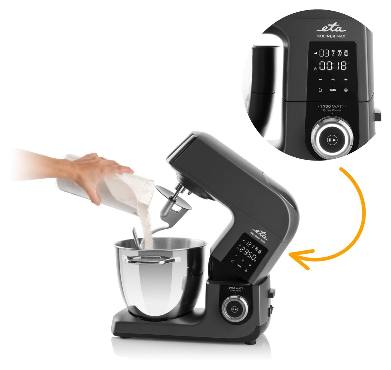 Gratus Kuliner II Max 1700 W Küchenmaschine 6,7 l mit Waage  (Grau) 